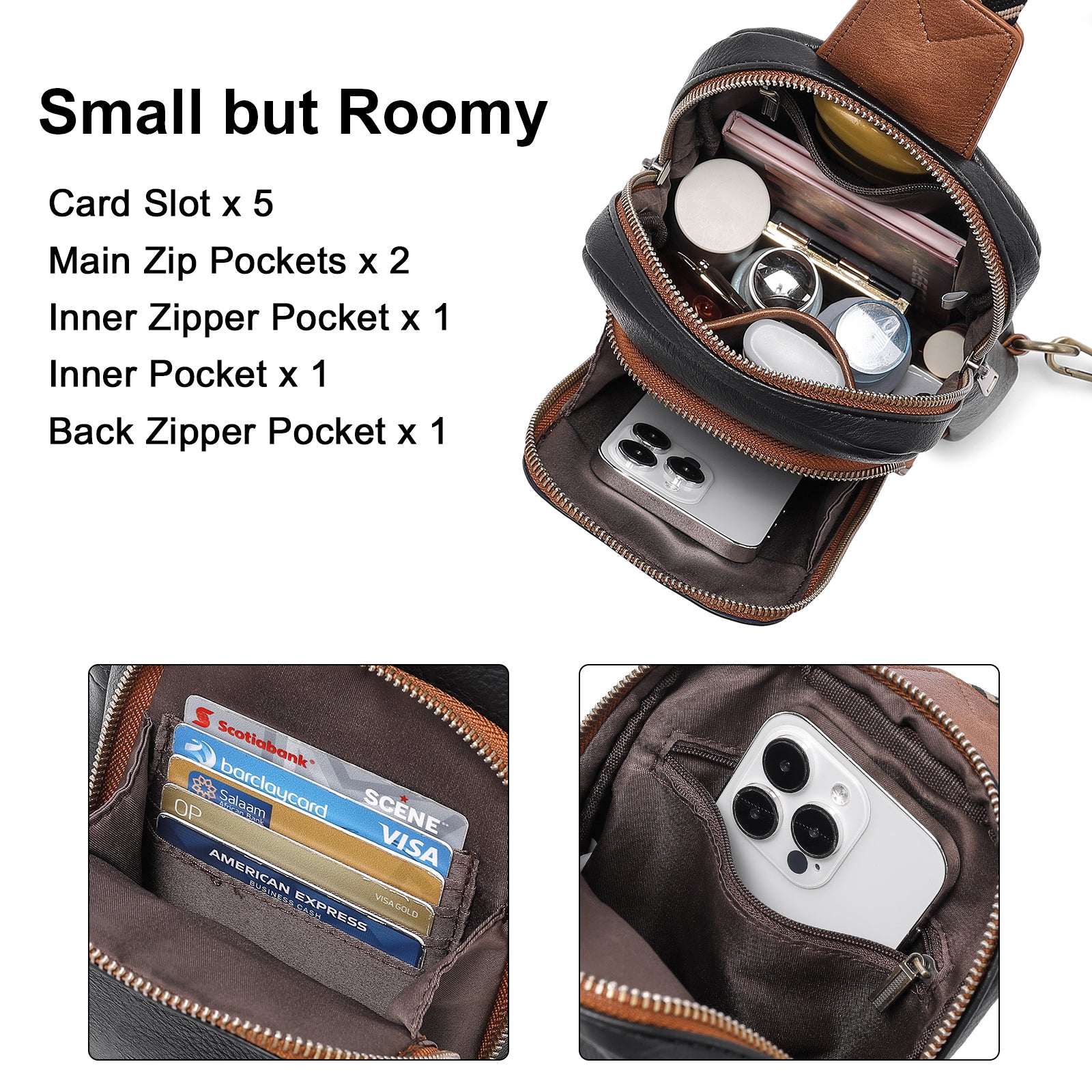 Large PU Leather Crossbody Sling Bag for Women Travel Hiking Cycling