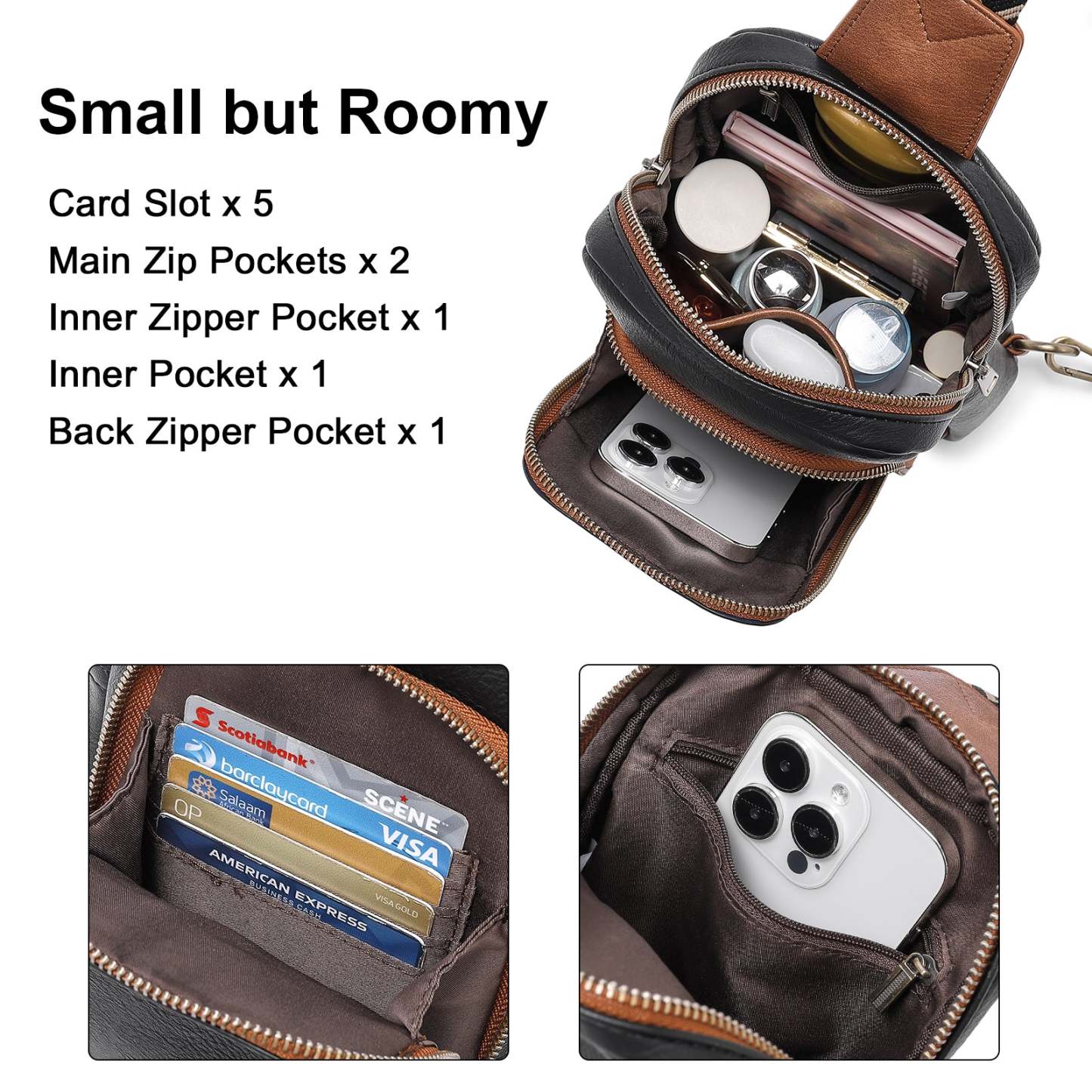 Large PU Leather Crossbody Sling Bag for Women Travel Hiking Cycling