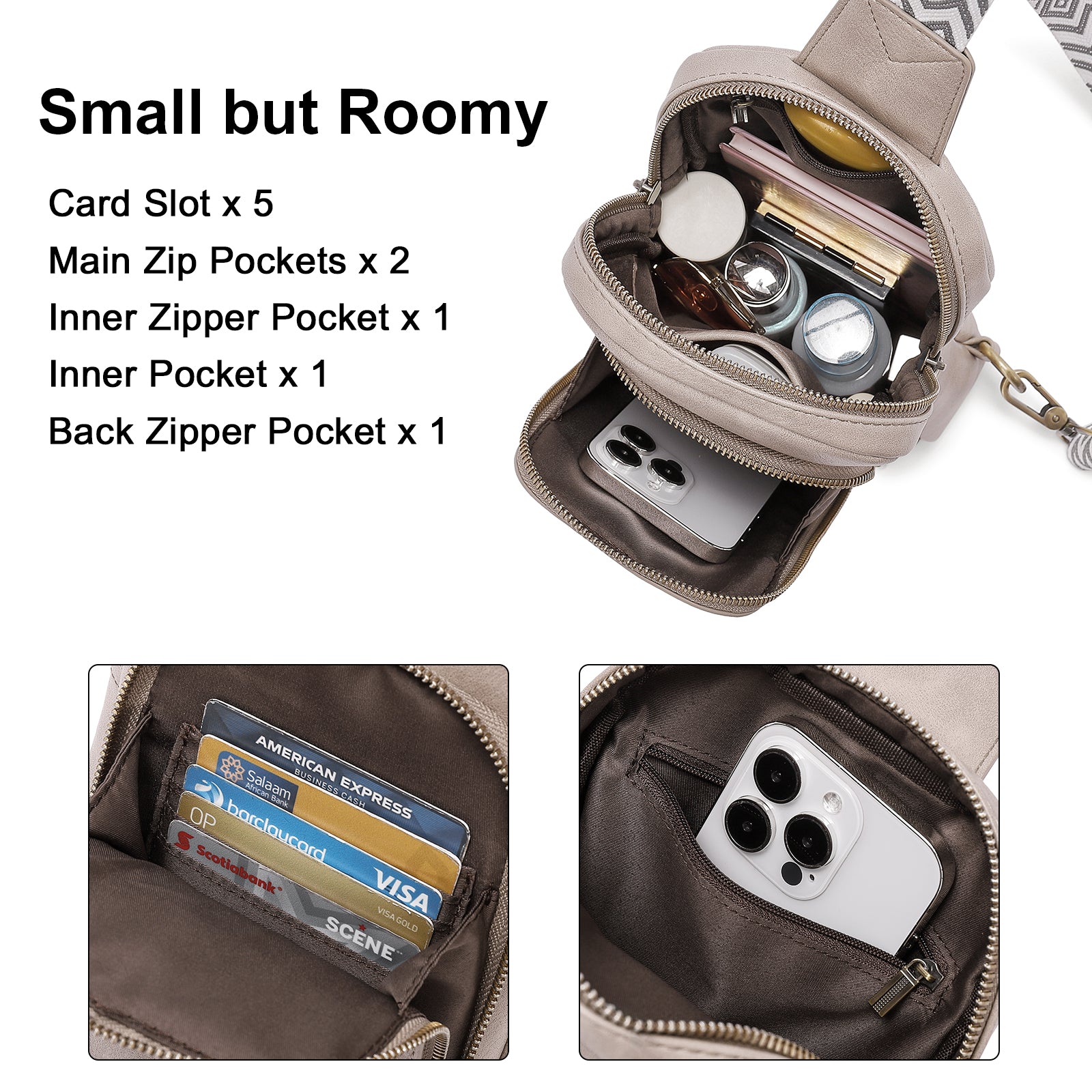 Large PU Leather Crossbody Sling Bag for Women Travel Hiking Cycling