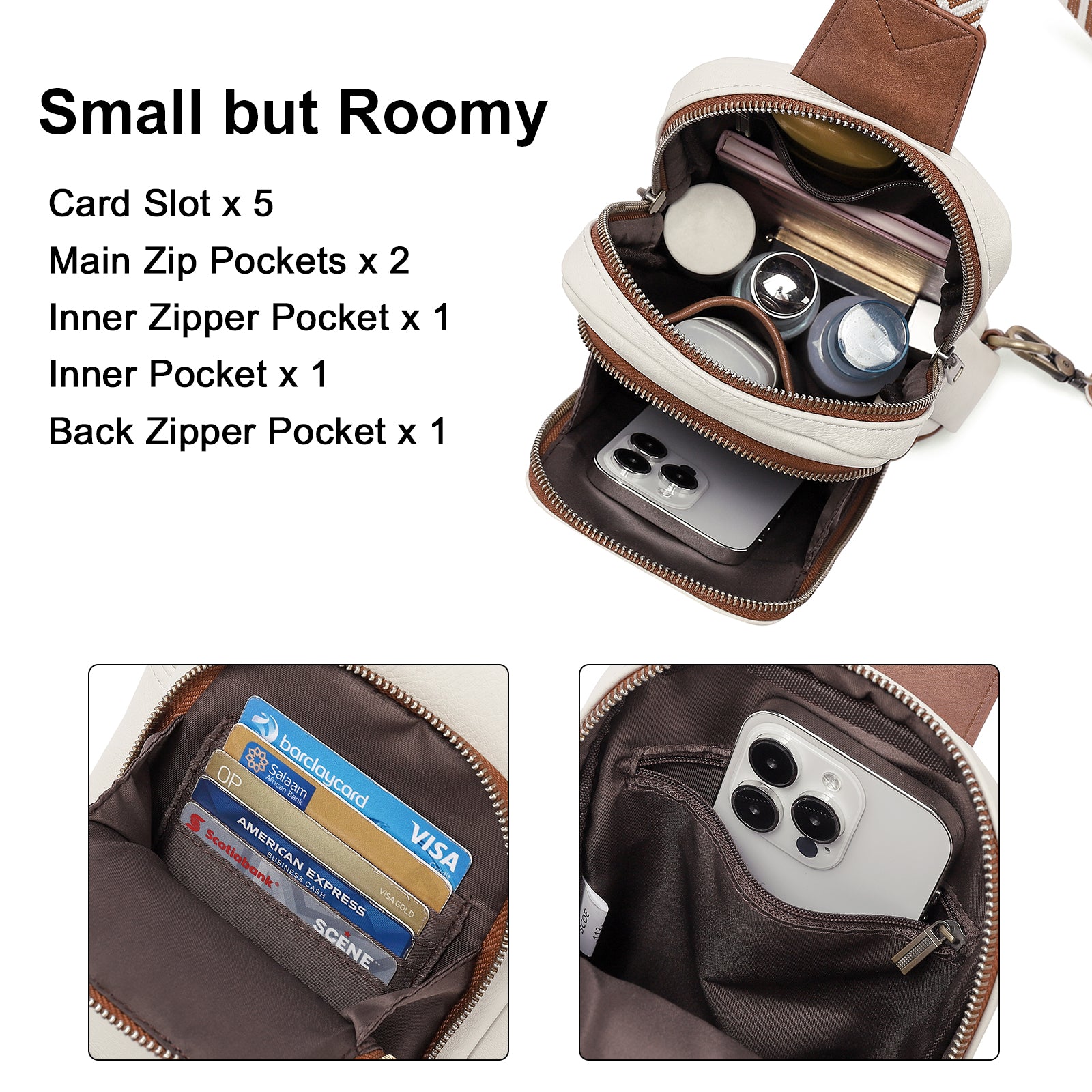 Large PU Leather Crossbody Sling Bag for Women Travel Hiking Cycling