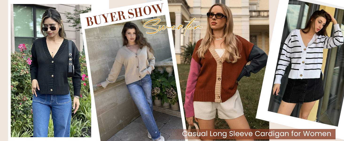 Zeagoo V Neck Button Down Oversized Cardigan Drop Shoulder Knit Sweater Jacket