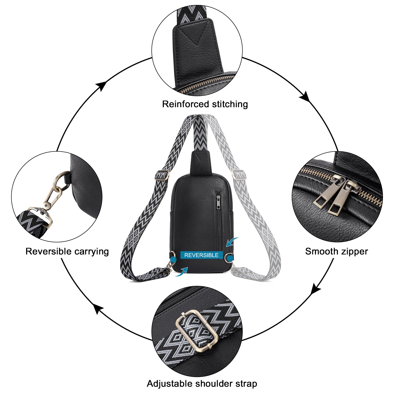 Large PU Leather Crossbody Sling Bag for Women Travel Hiking Cycling