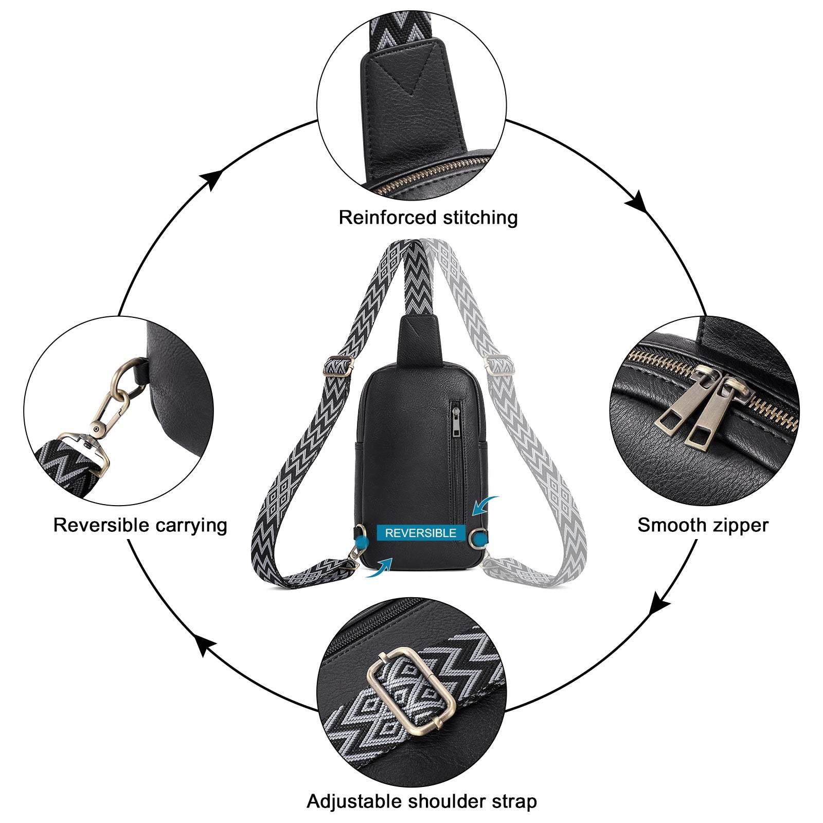 Large PU Leather Crossbody Sling Bag for Women Travel Hiking Cycling