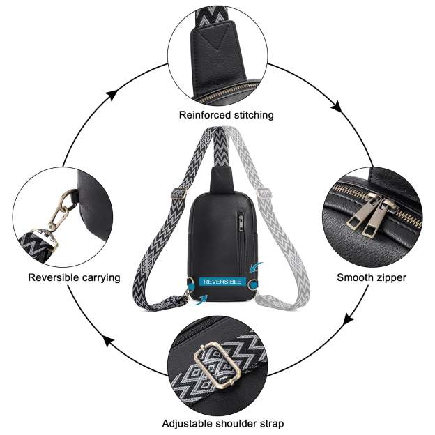 Large PU Leather Crossbody Sling Bag for Women Travel Hiking Cycling