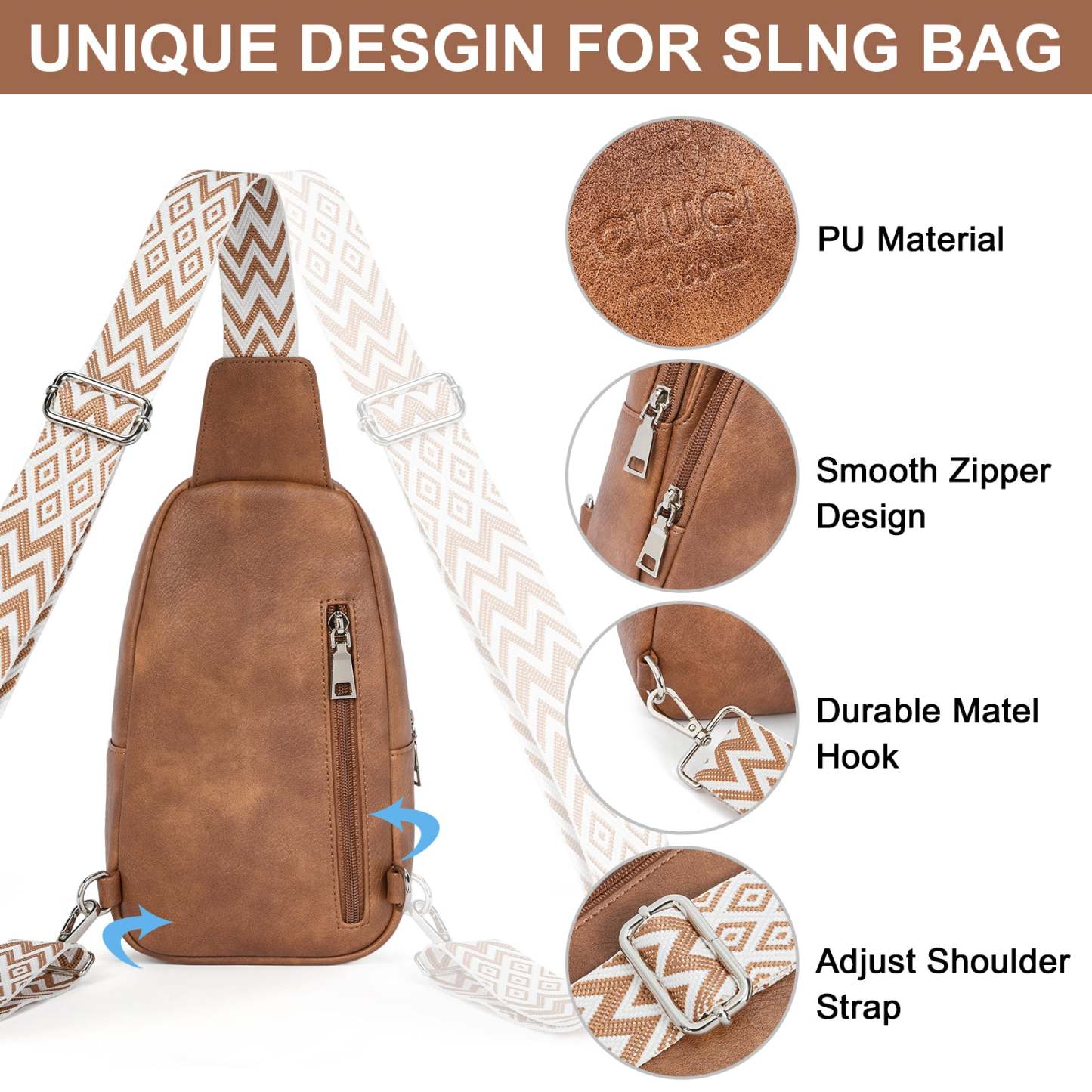 Small PU Leather Sling Bag Crossbody Bag for Women Traveling Hiking Cycling