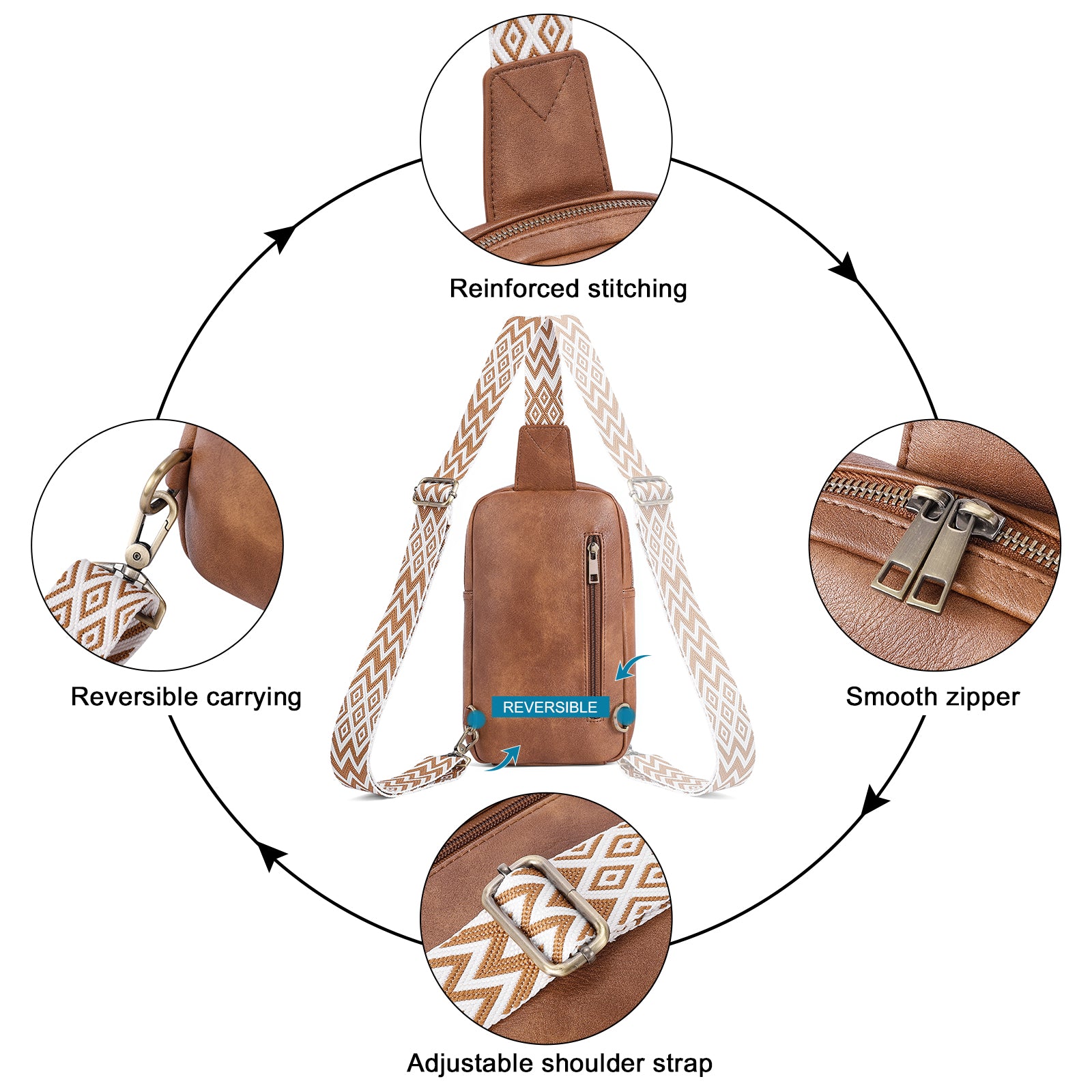 Large PU Leather Crossbody Sling Bag for Women Travel Hiking Cycling