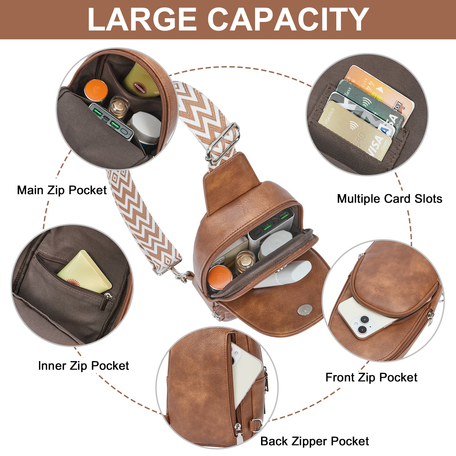 Small PU Leather Sling Bag Crossbody Bag for Women Traveling Hiking Cycling