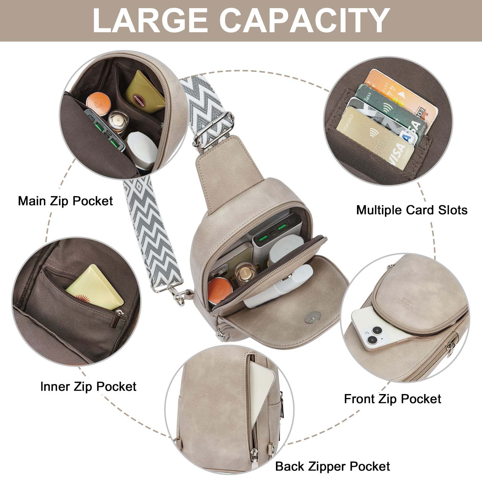 Small PU Leather Sling Bag Crossbody Bag for Women Traveling Hiking Cycling