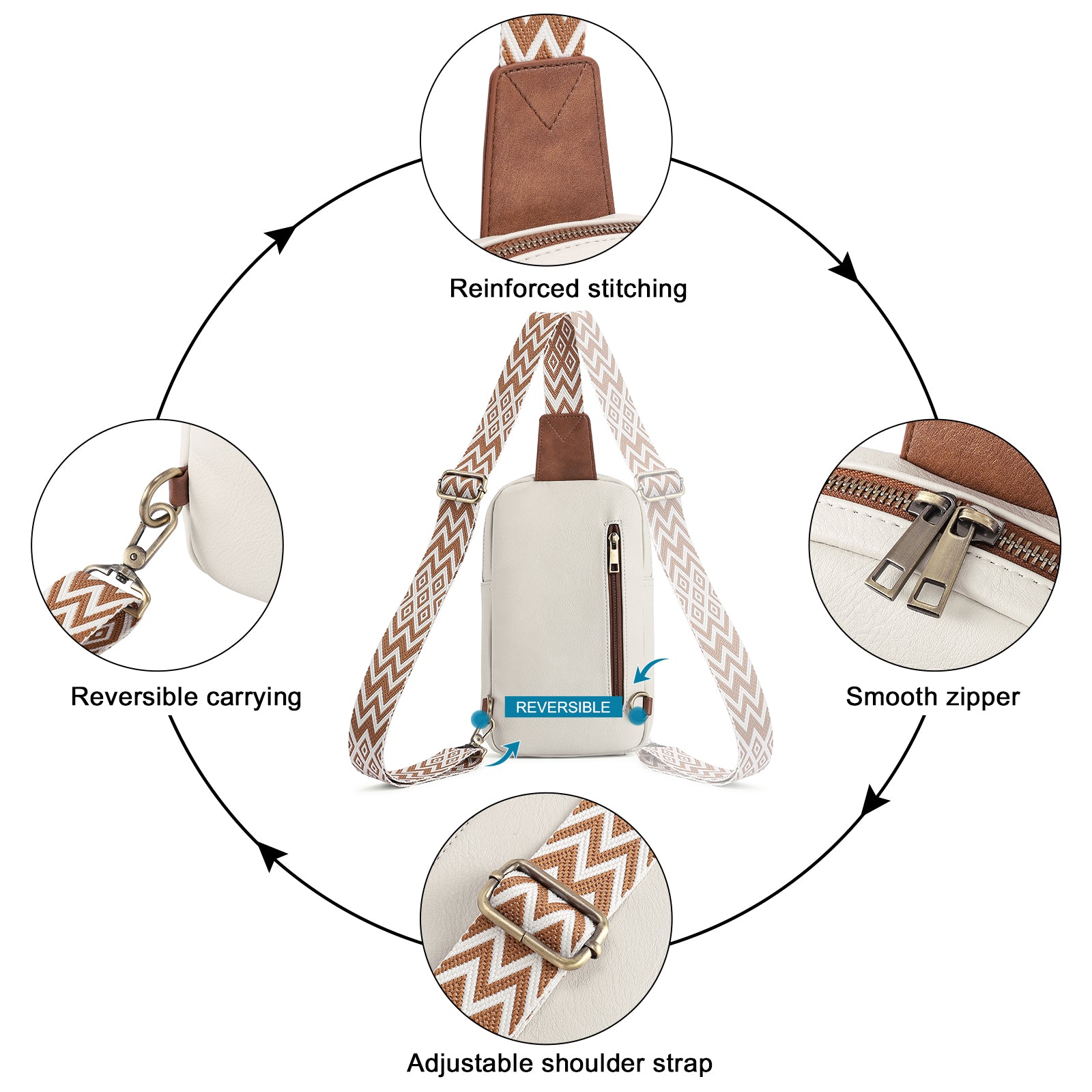 Large PU Leather Crossbody Sling Bag for Women Travel Hiking Cycling