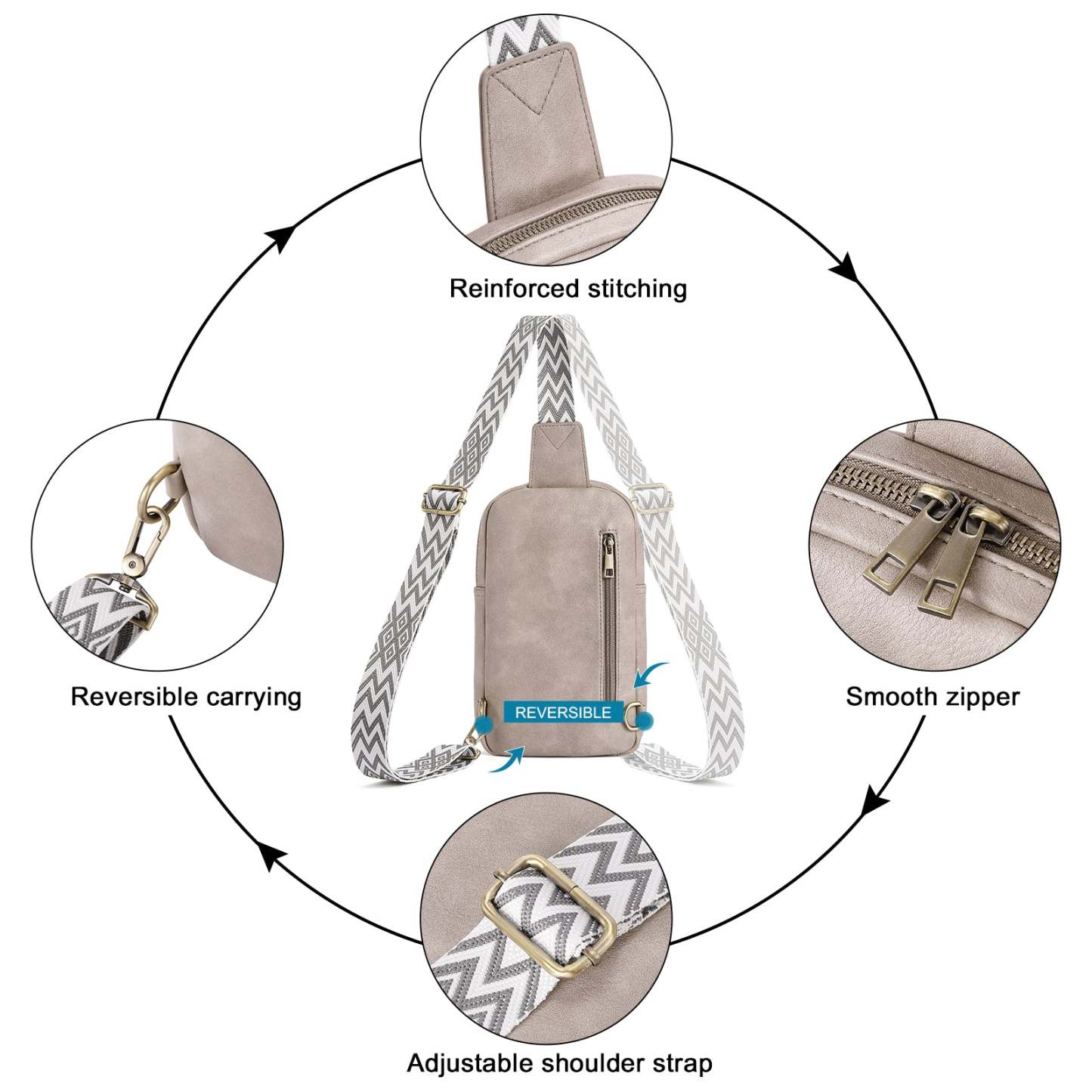 Large PU Leather Crossbody Sling Bag for Women Travel Hiking Cycling