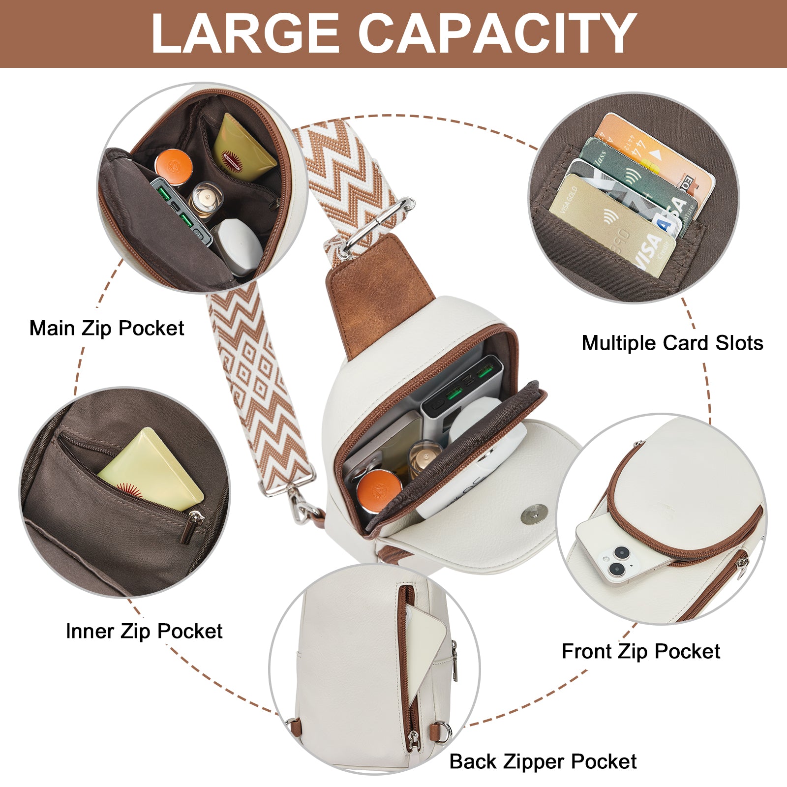 Small PU Leather Sling Bag Crossbody Bag for Women Traveling Hiking Cycling