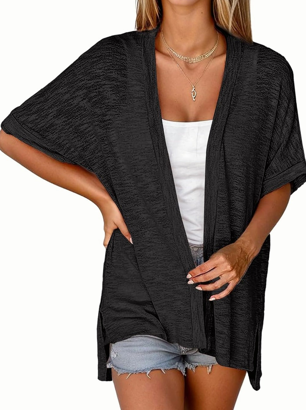 Zeagoo 3/4 Sleeve Cardigans Open Front Beach Coverup