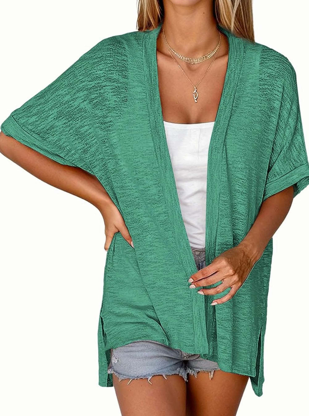 Zeagoo 3/4 Sleeve Cardigans Open Front Beach Coverup