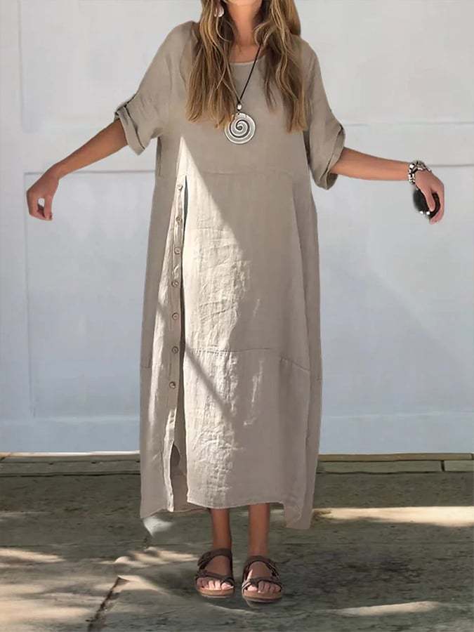 Elegant Side Button Linen Dress