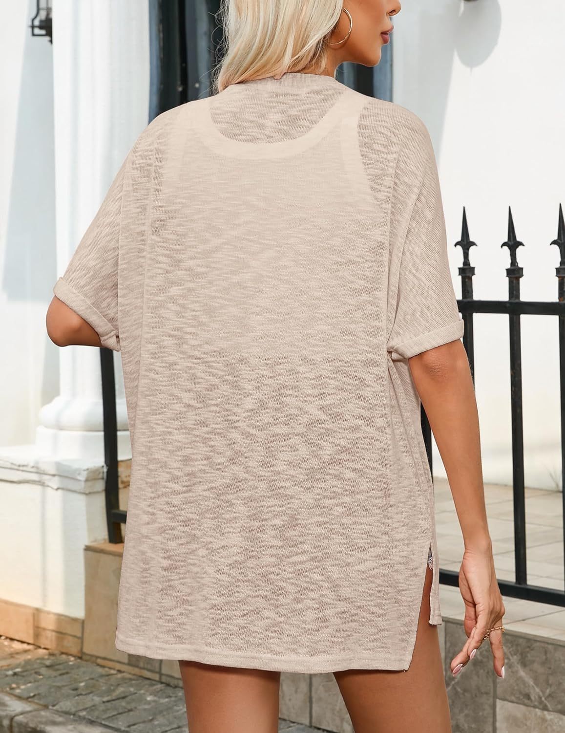 Zeagoo 3/4 Sleeve Cardigans Open Front Beach Coverup