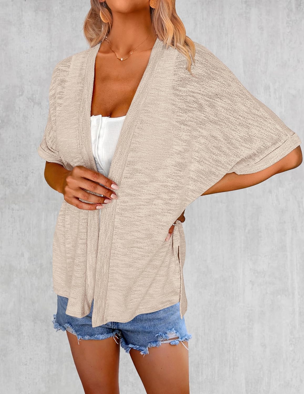 Zeagoo 3/4 Sleeve Cardigans Open Front Beach Coverup