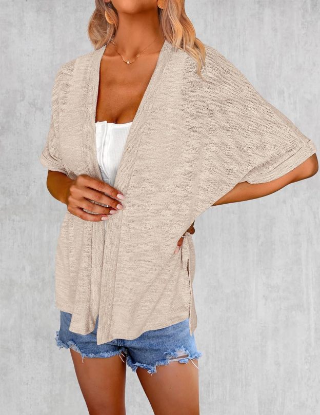 Zeagoo 3/4 Sleeve Cardigans Open Front Beach Coverup