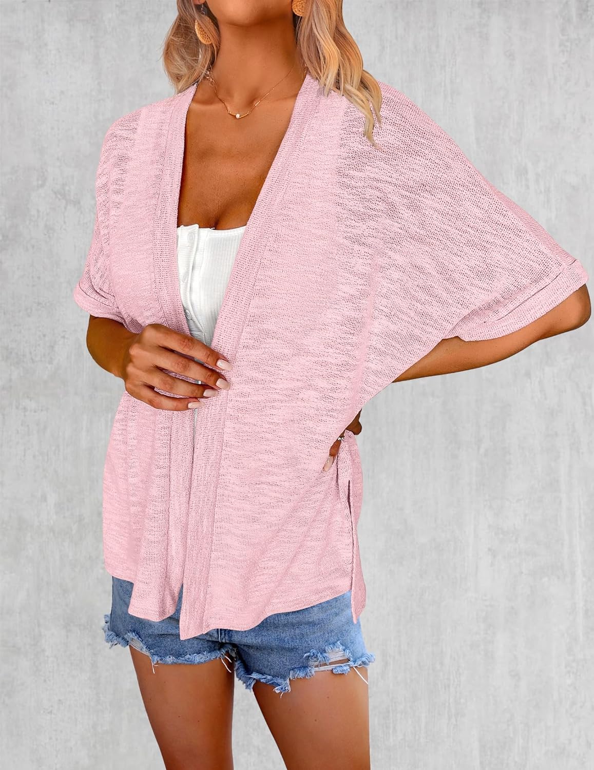 Zeagoo 3/4 Sleeve Cardigans Open Front Beach Coverup