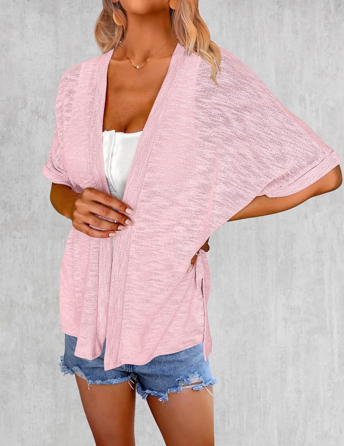 Zeagoo 3/4 Sleeve Cardigans Open Front Beach Coverup