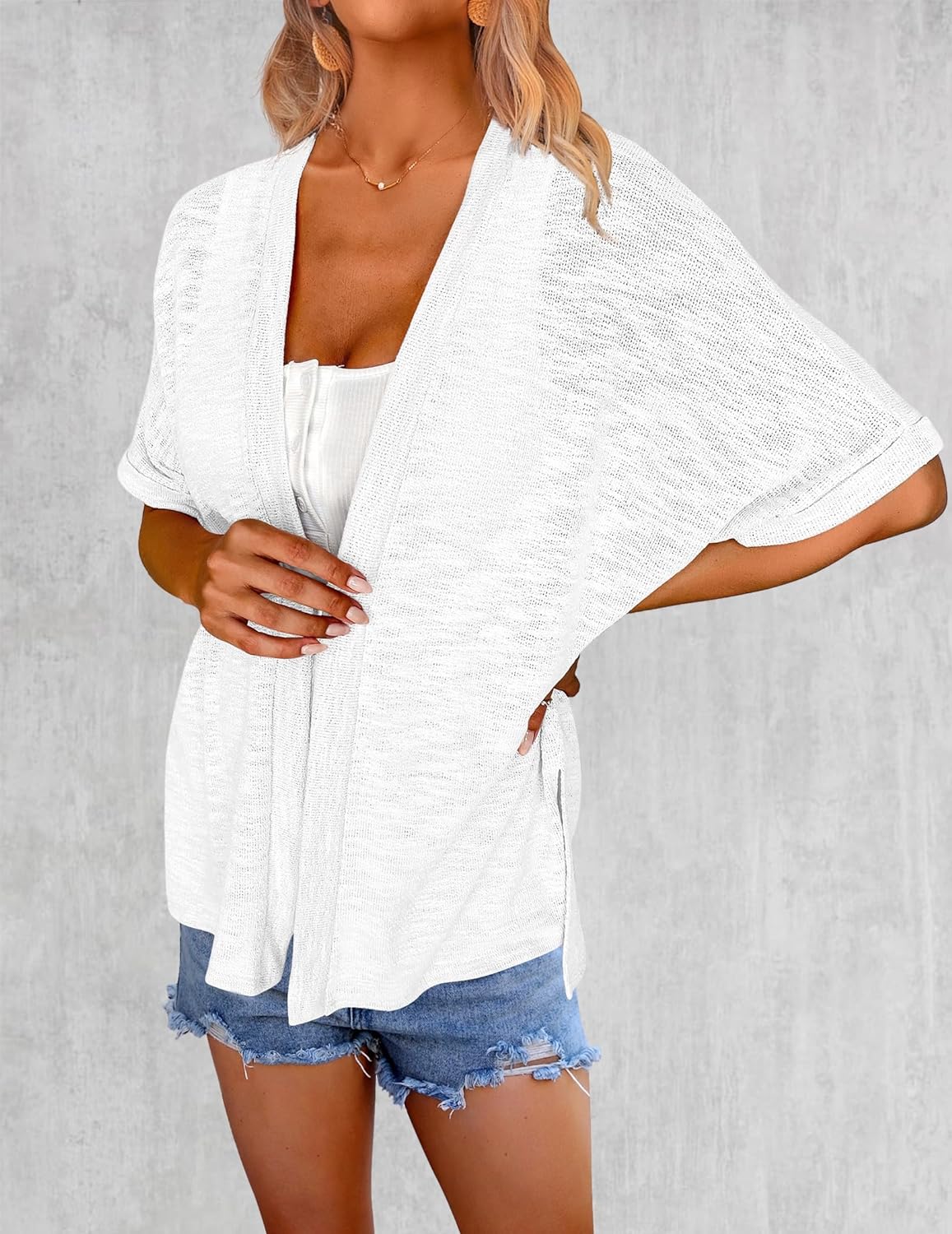 Zeagoo 3/4 Sleeve Cardigans Open Front Beach Coverup
