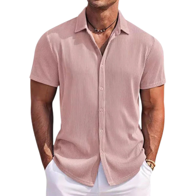 Men's Cotton Striped Jacquard Casual Loose Short Sleeve Shirt