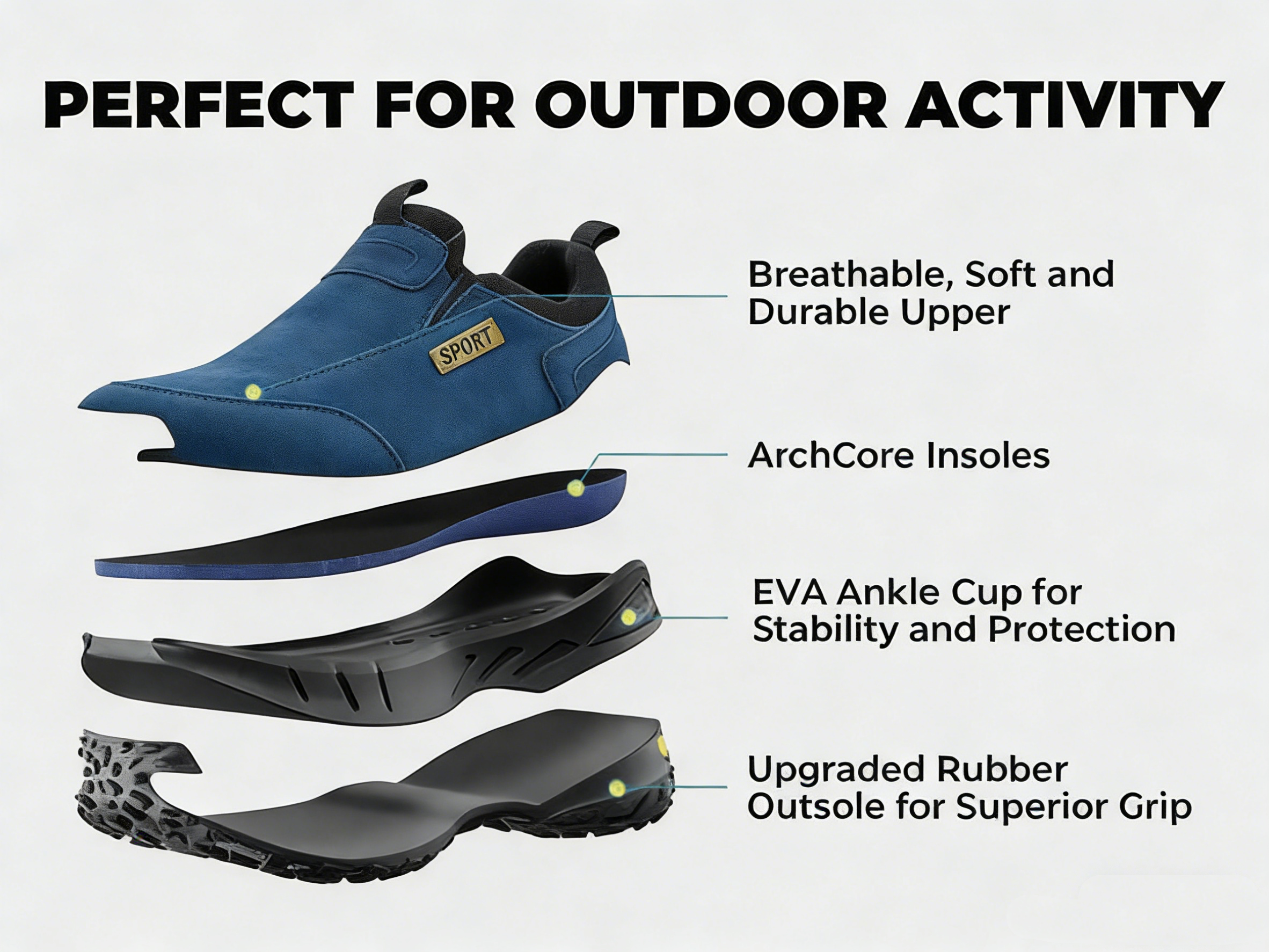 Outdoor Non-slip Comfy Arch Support Walking Shoes, Comfy Orthopedic Walking Shoes