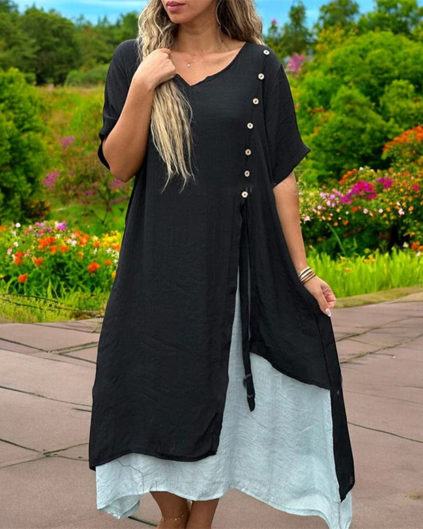 Elegant Linen V-Neck Summer Dress