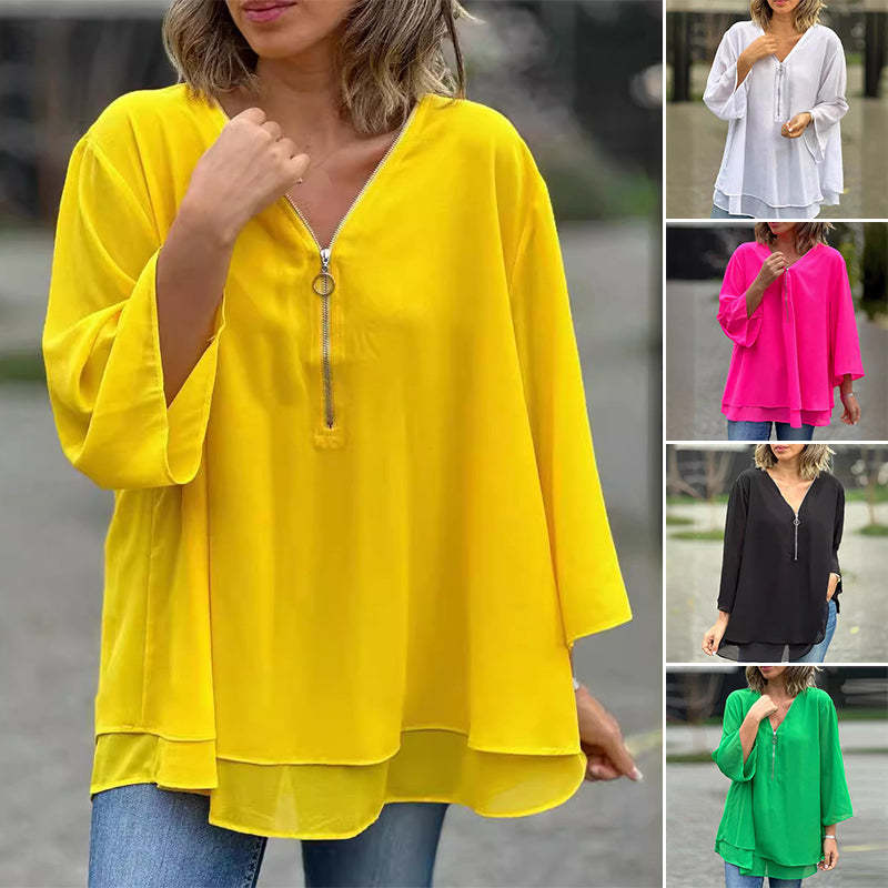 V-Neck Flowy Zipped Top