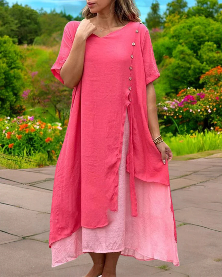 Elegant Linen V-Neck Summer Dress