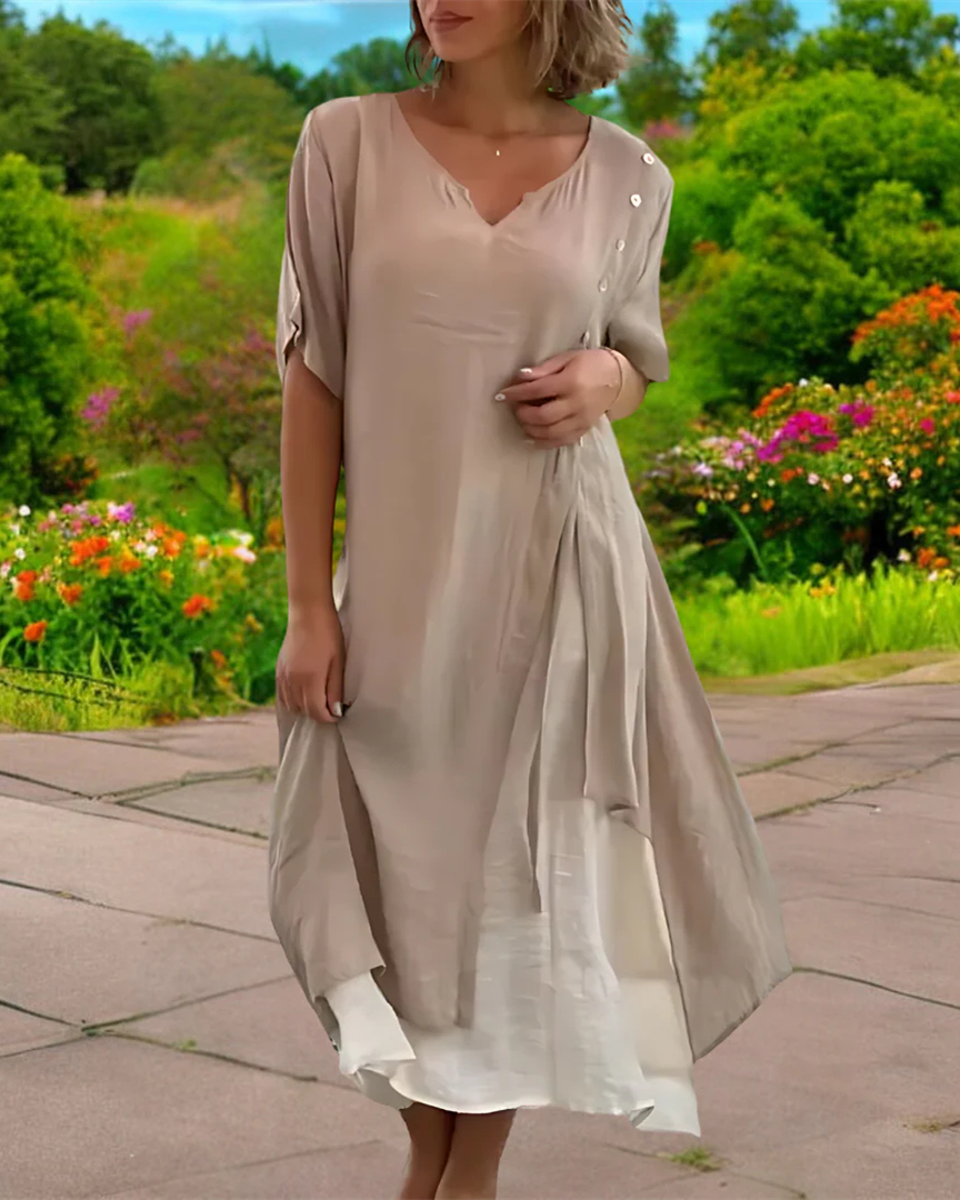 Elegant Linen V-Neck Summer Dress