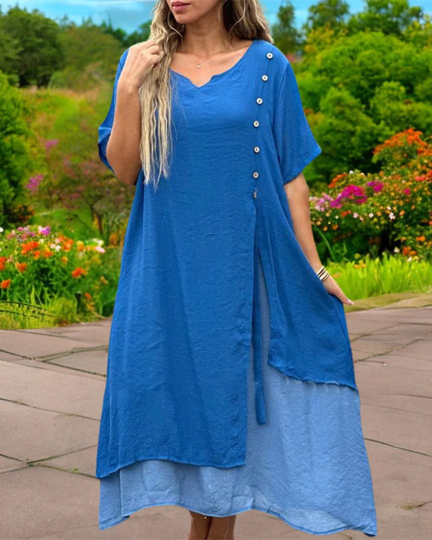 Elegant Linen V-Neck Summer Dress