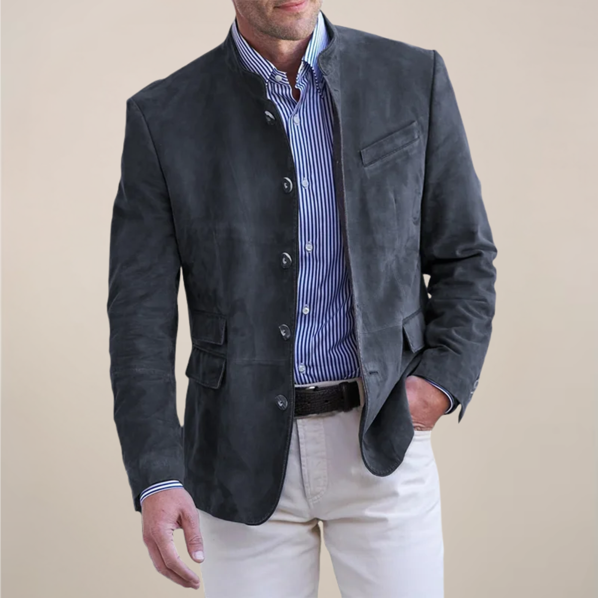 Men’s Stand Collar Blazer – Smart-Casual Lightweight Layering
