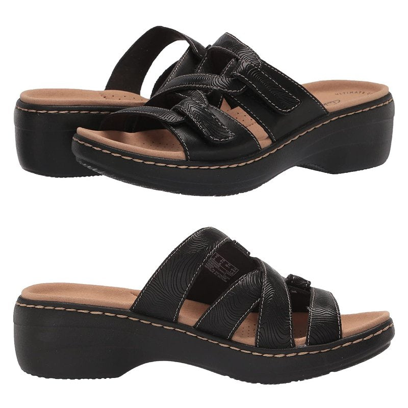 Orthopedic Wedge Sandals Women Wide Toe Arch Support Rubber Patent Leather Retro