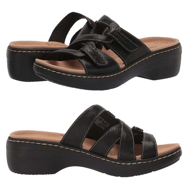 Orthopedic Wedge Sandals Women Wide Toe Arch Support Rubber Patent Leather Retro