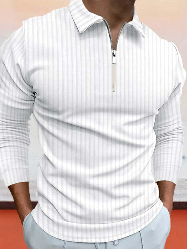lininco Zipper Stripe Long Sleeve Polo Shirt