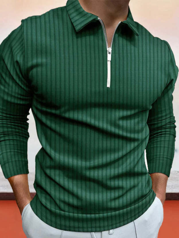 lininco Zipper Stripe Long Sleeve Polo Shirt