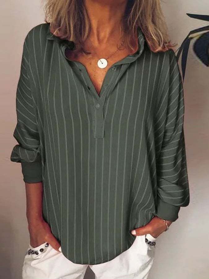 Casual Comfortable Loose Striped Long Sleeve Shirt