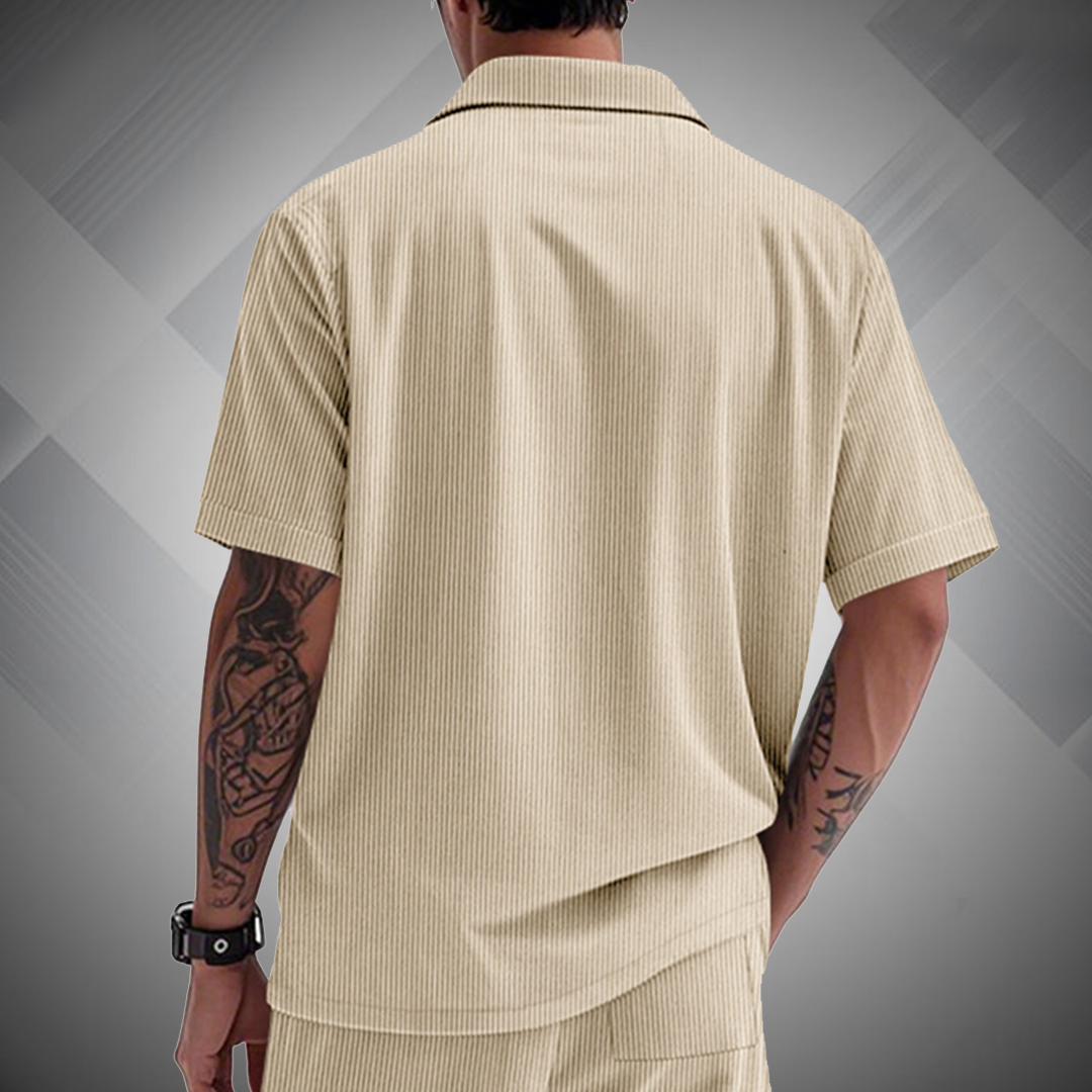 Men's Fashion Ribbed Work Pocket Short-sleeved Lapel Shirt