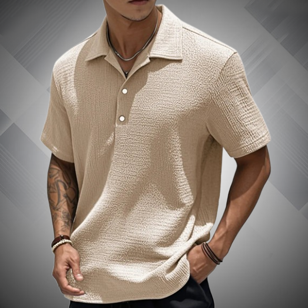 ?Men's Fashion Retro Pleated Fabric Short-sleeved Polo Shirt