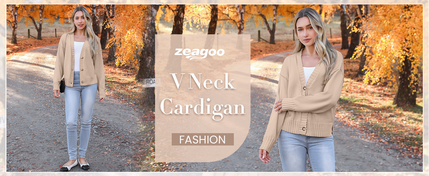 Zeagoo 2024 Fall Cardigan for Women Cropped V Neck Button Down Knitted Sweater