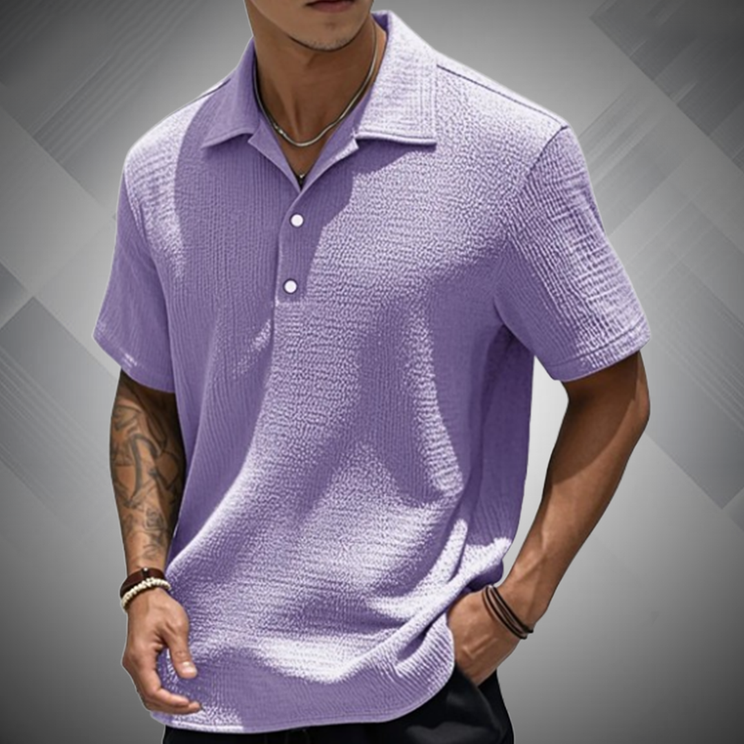 ?Men's Fashion Retro Pleated Fabric Short-sleeved Polo Shirt