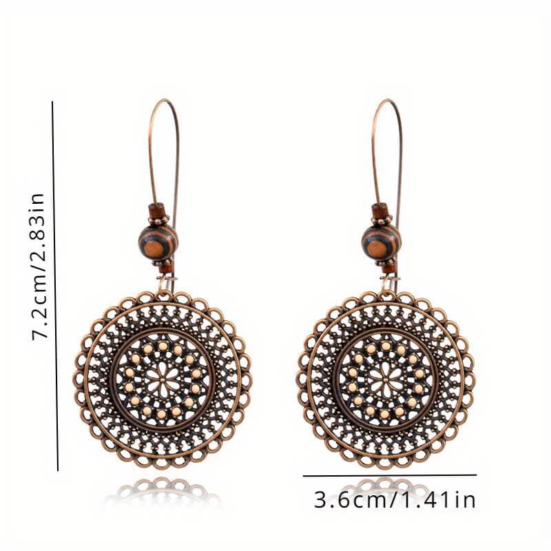 Retro Fashion Round Flower Rhinestone Wooden Beads Ethnic Style Earrings