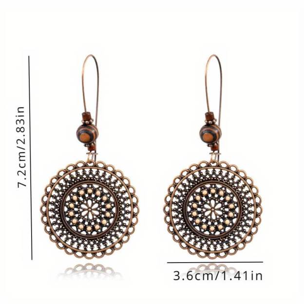 Retro Fashion Round Flower Rhinestone Wooden Beads Ethnic Style Earrings