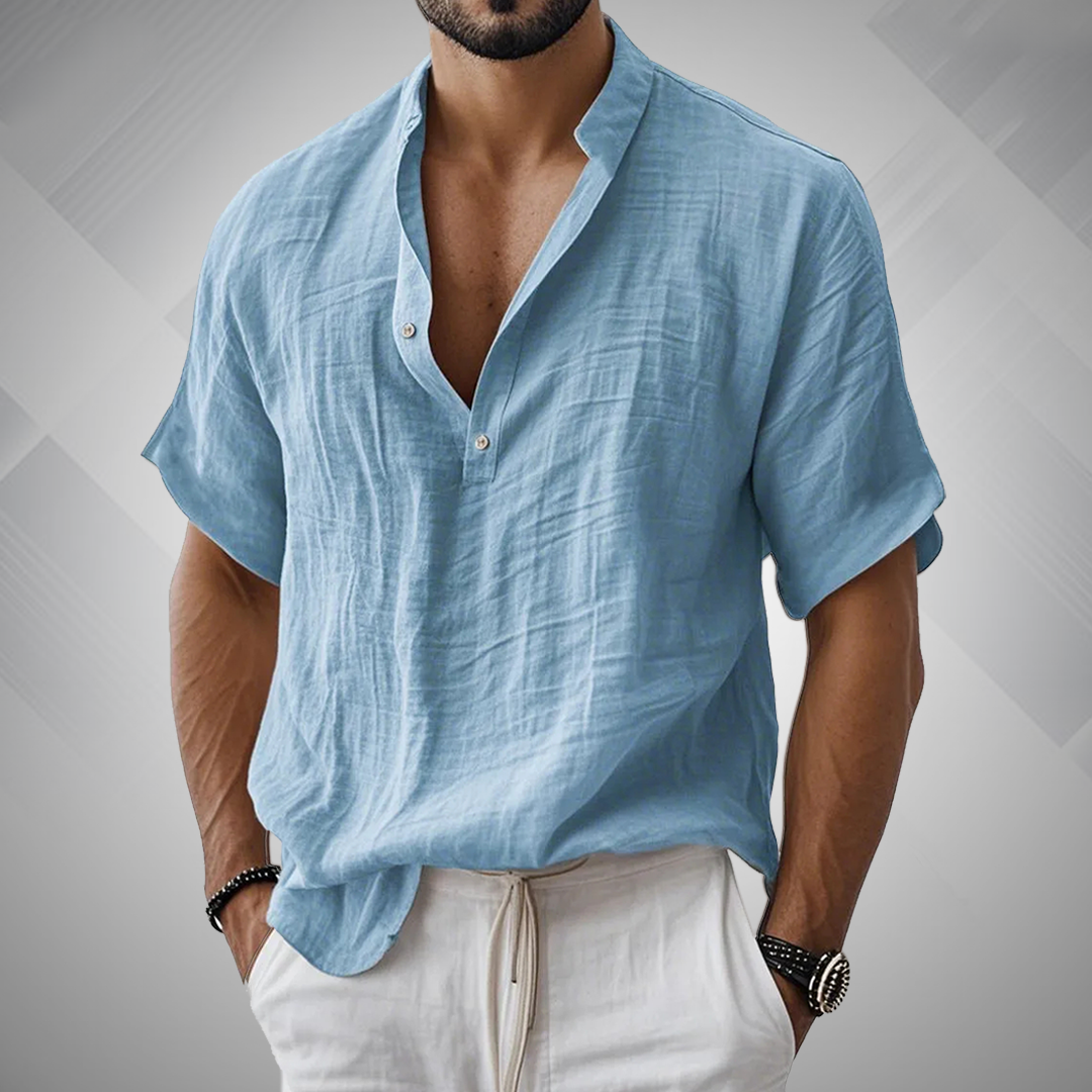 Men's Linen Henley Button Henley Shirt