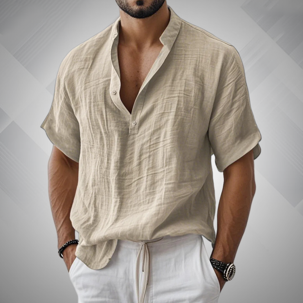 Men's Linen Henley Button Henley Shirt