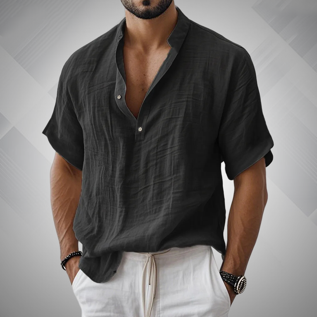 Men's Linen Henley Button Henley Shirt