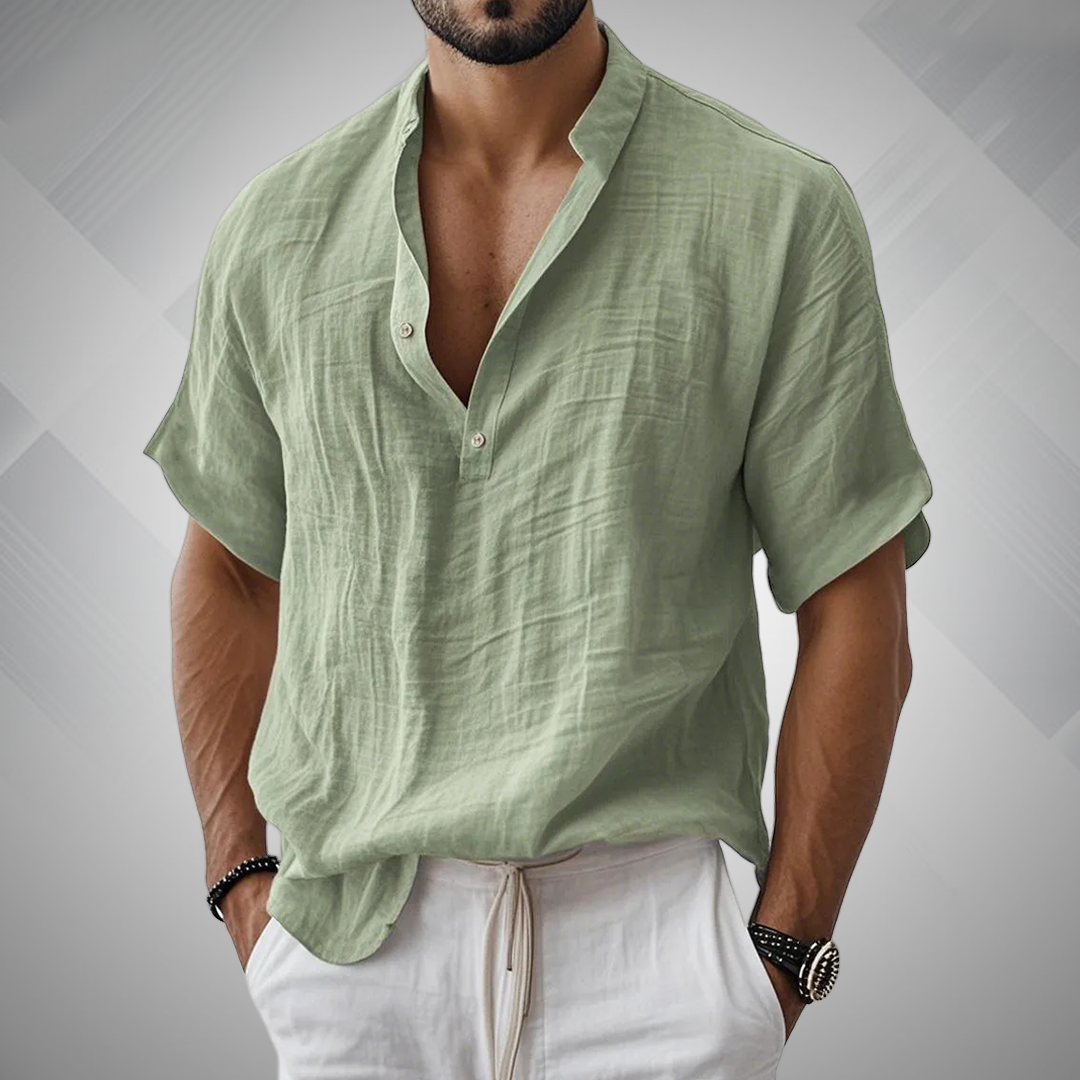 Men's Linen Henley Button Henley Shirt