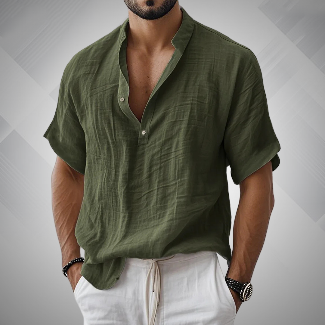 Men's Linen Henley Button Henley Shirt
