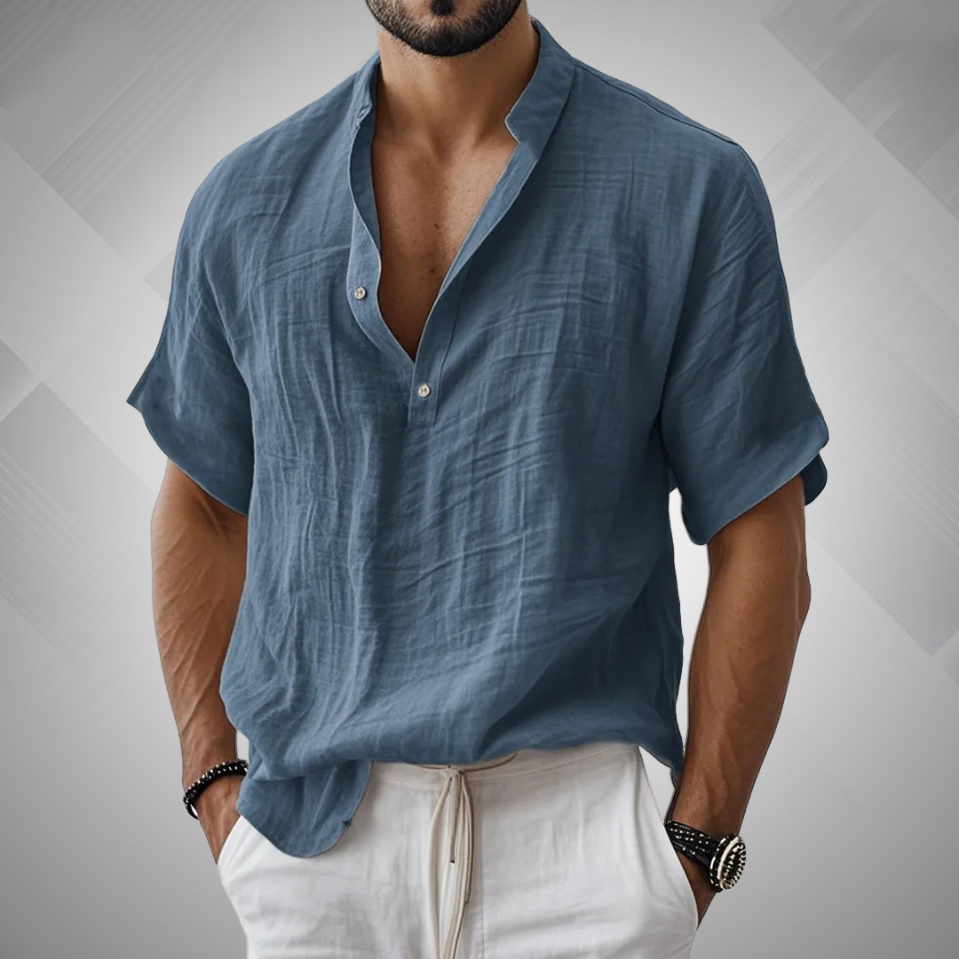 Men's Linen Henley Button Henley Shirt