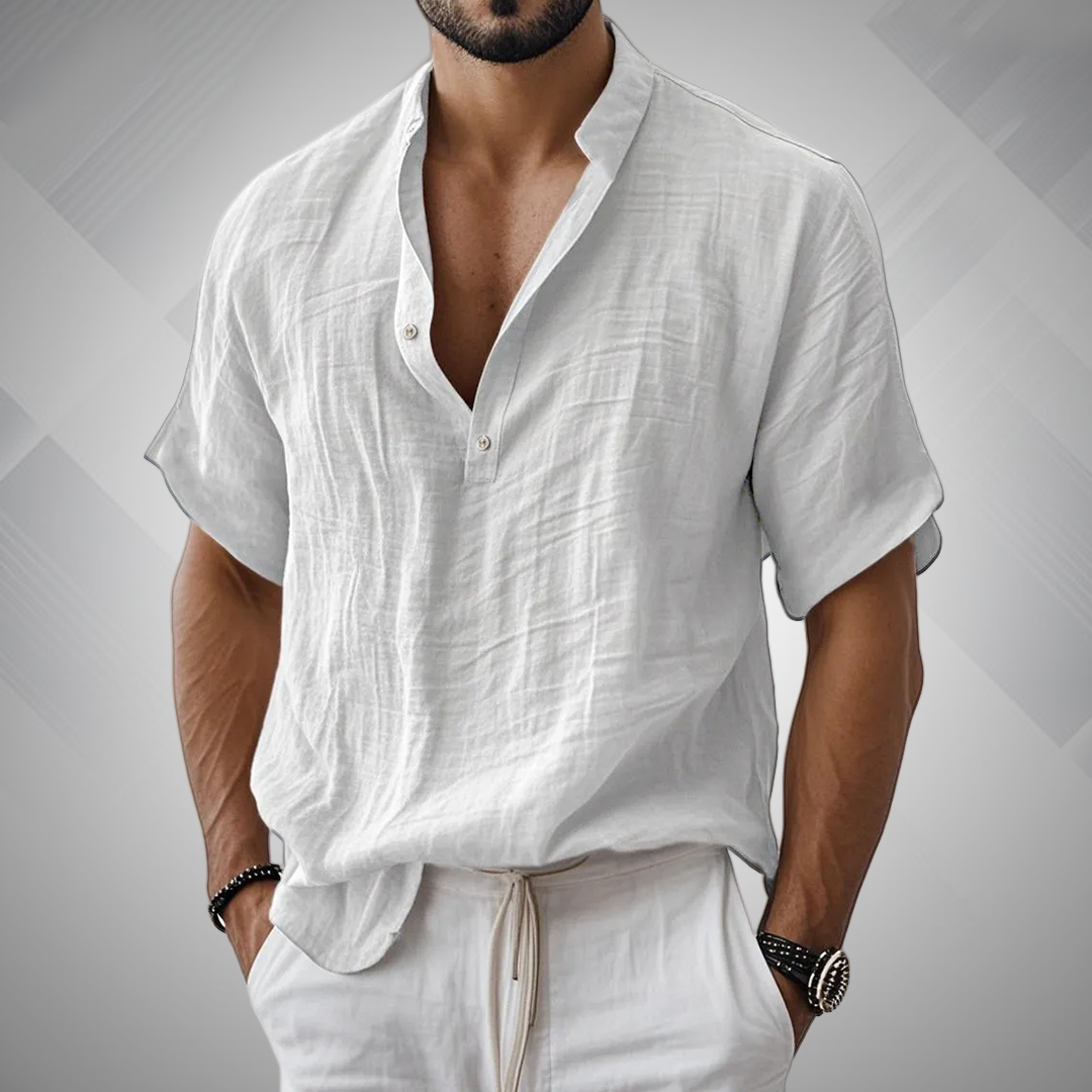 Men's Linen Henley Button Henley Shirt